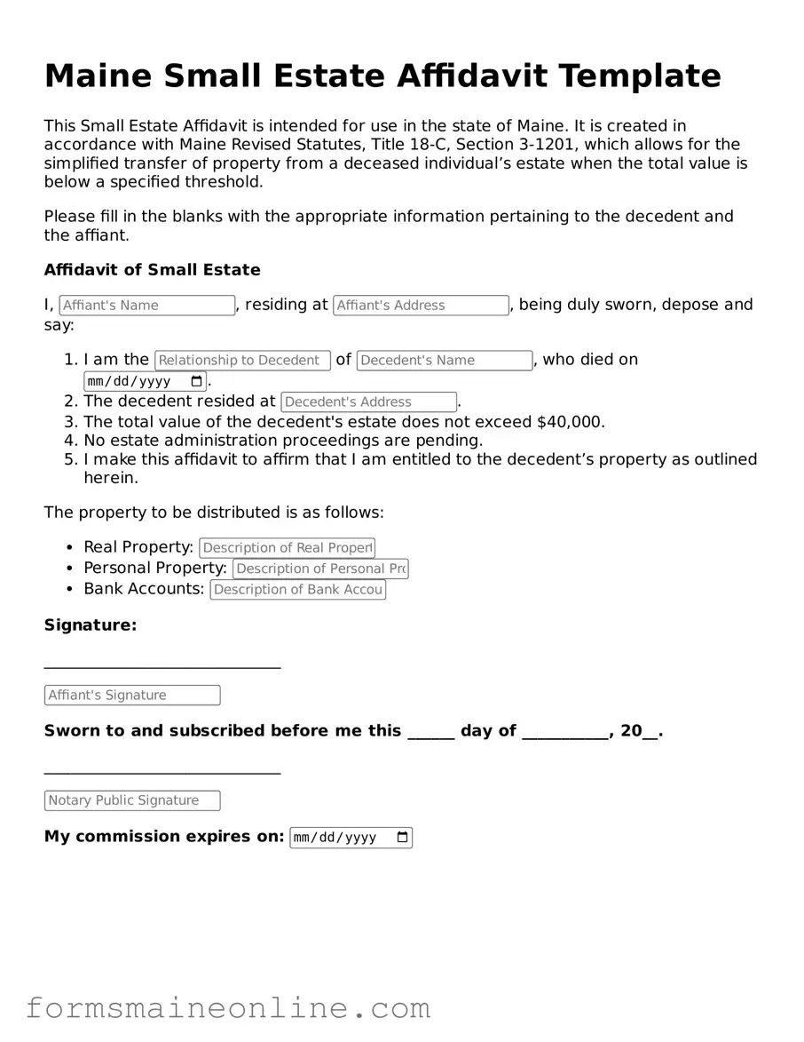 Free  Small Estate Affidavit Document for Maine