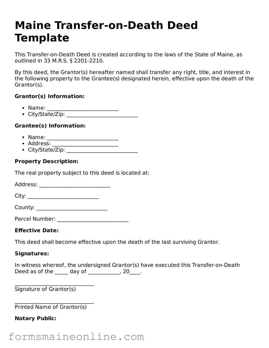 Free  Transfer-on-Death Deed Document for Maine