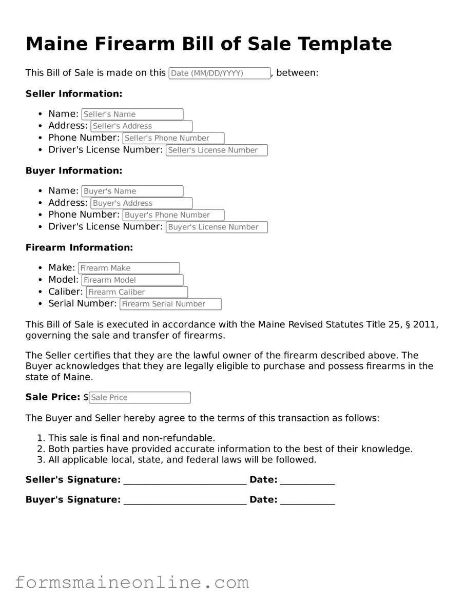 Free  Firearm Bill of Sale Document for Maine