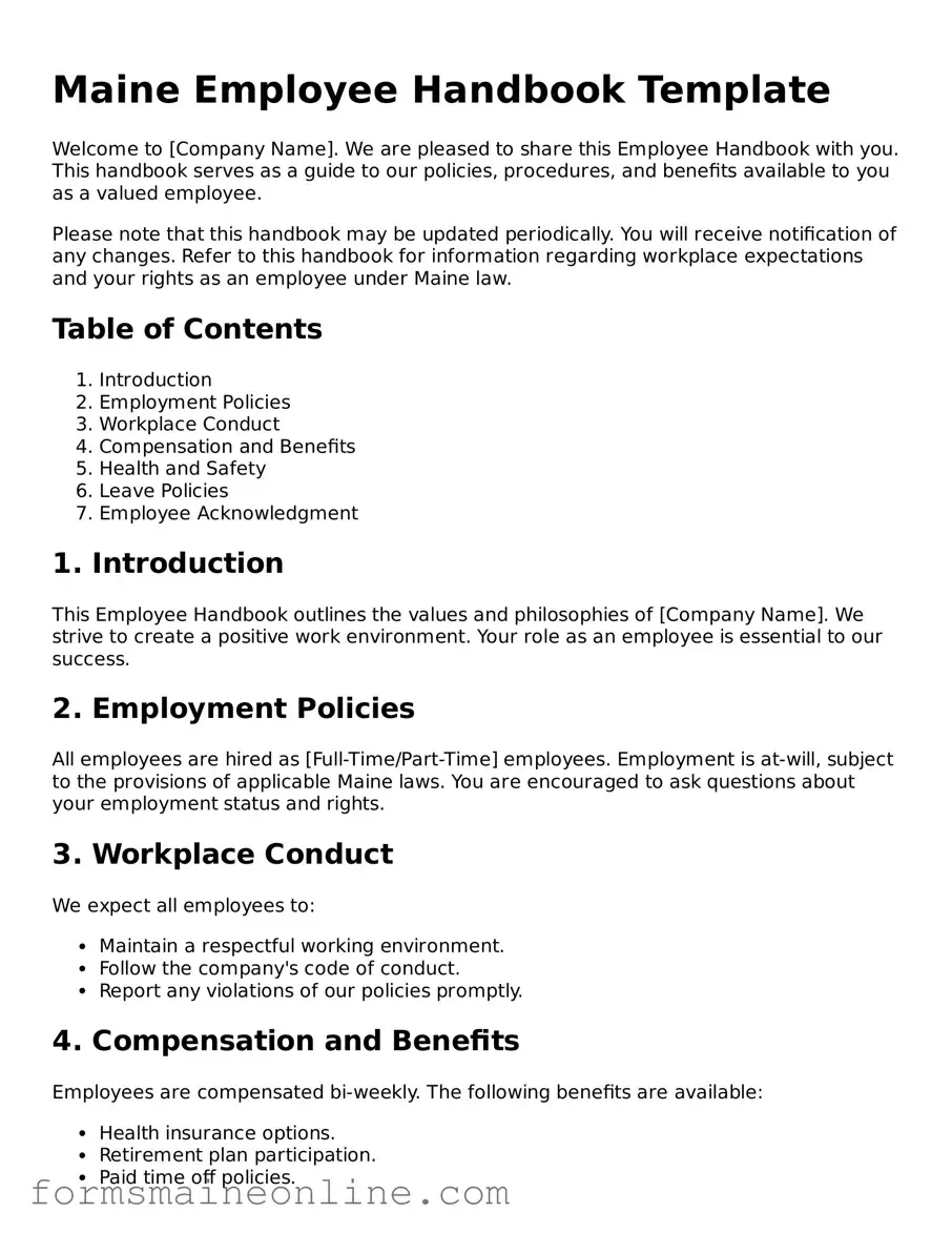 Free  Employee Handbook Document for Maine