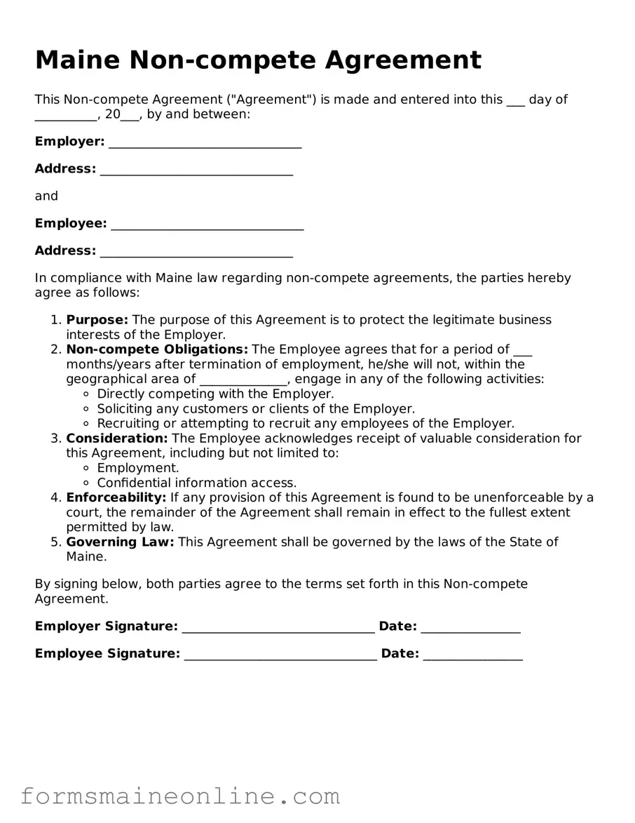 Free  Non-compete Agreement Document for Maine