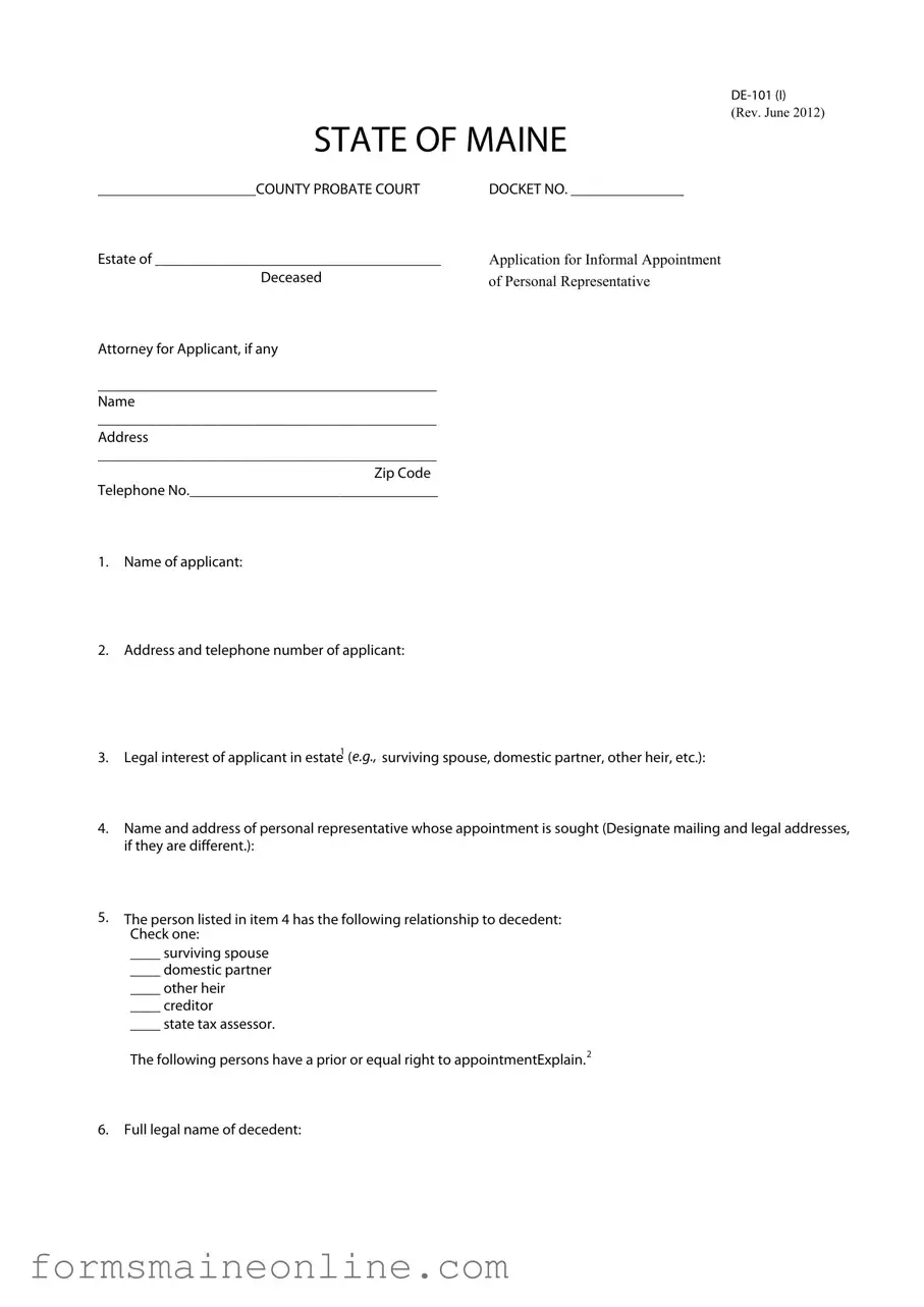 Printable Maine De 101 I Form
