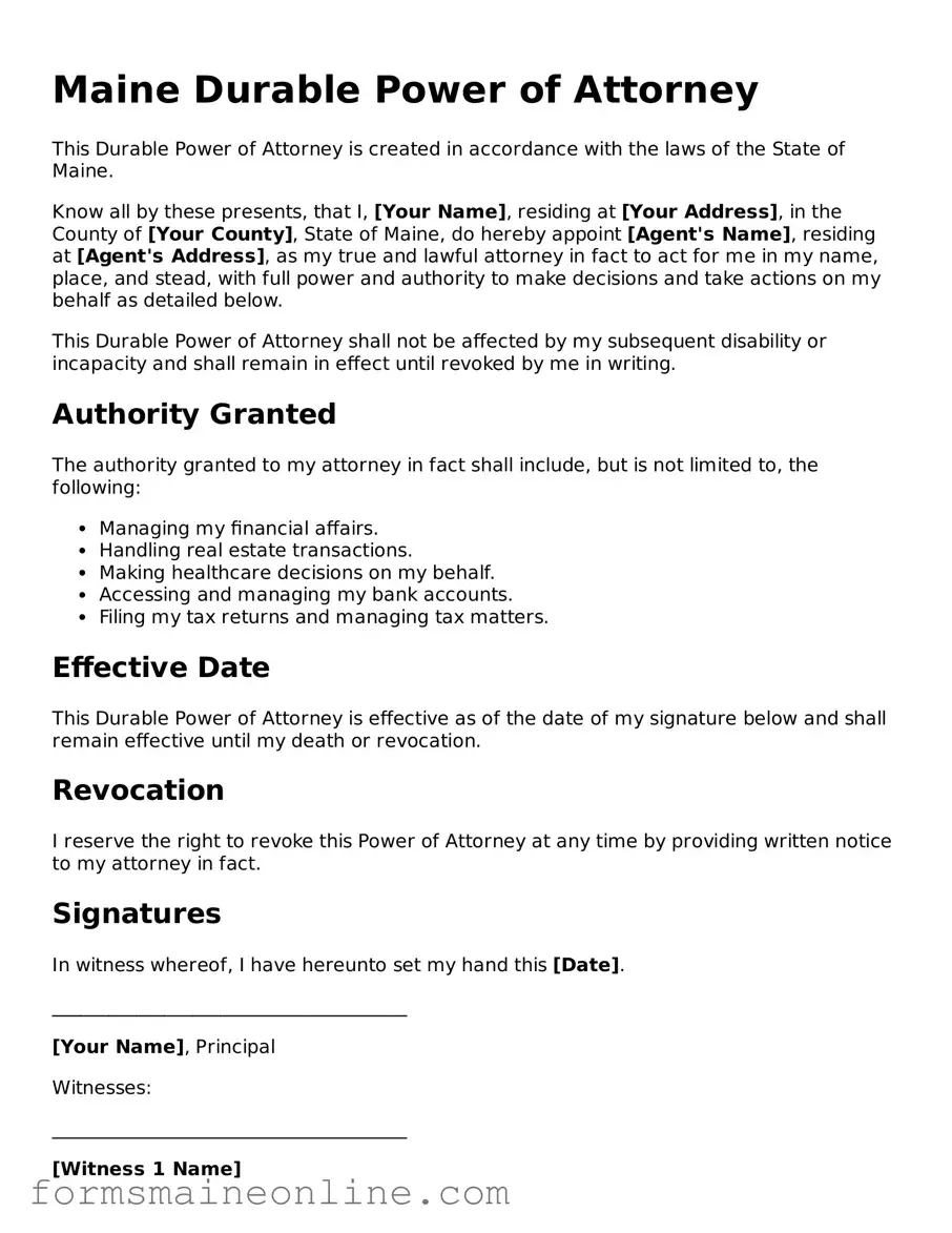 Free  Durable Power of Attorney Document for Maine