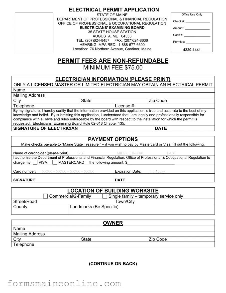 Printable Maine Electrical Permit Form
