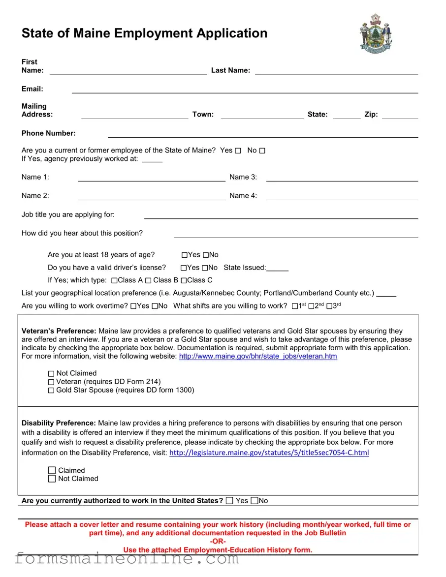 Printable Maine Employment Application Form
