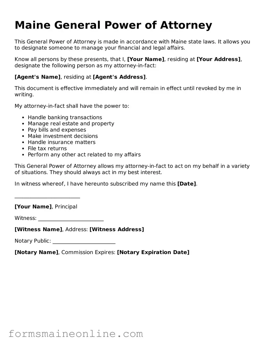 Free  General Power of Attorney Document for Maine