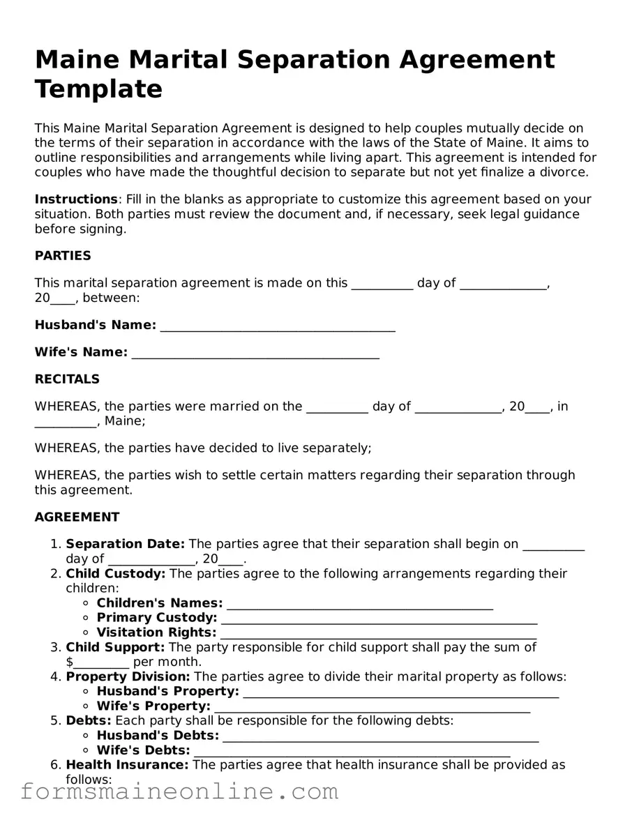 Free  Marital Separation Agreement Document for Maine