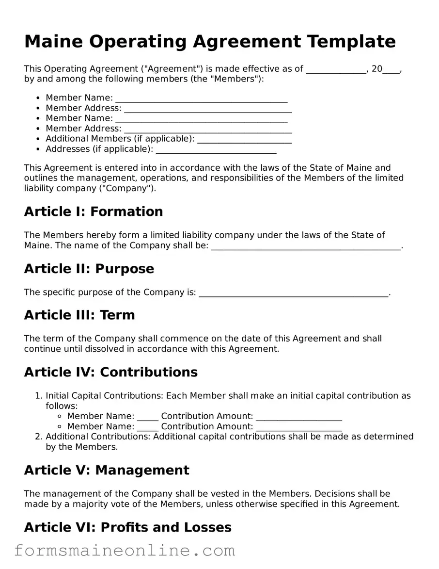 Free  Operating Agreement Document for Maine