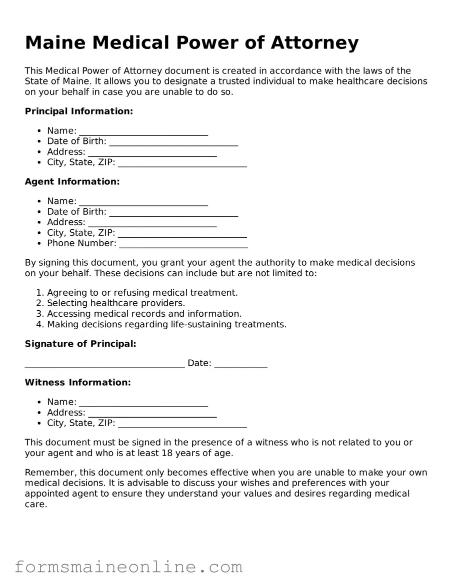 Free  Medical Power of Attorney Document for Maine