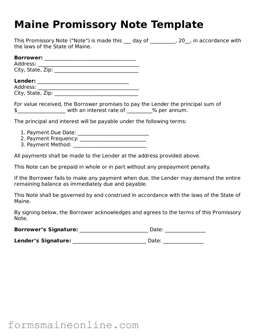 Free  Promissory Note Document for Maine