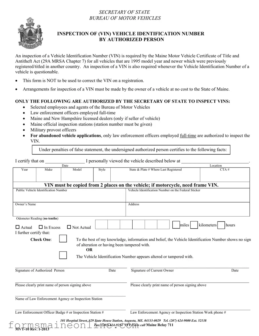 Printable Maine Mvt 10 Form
