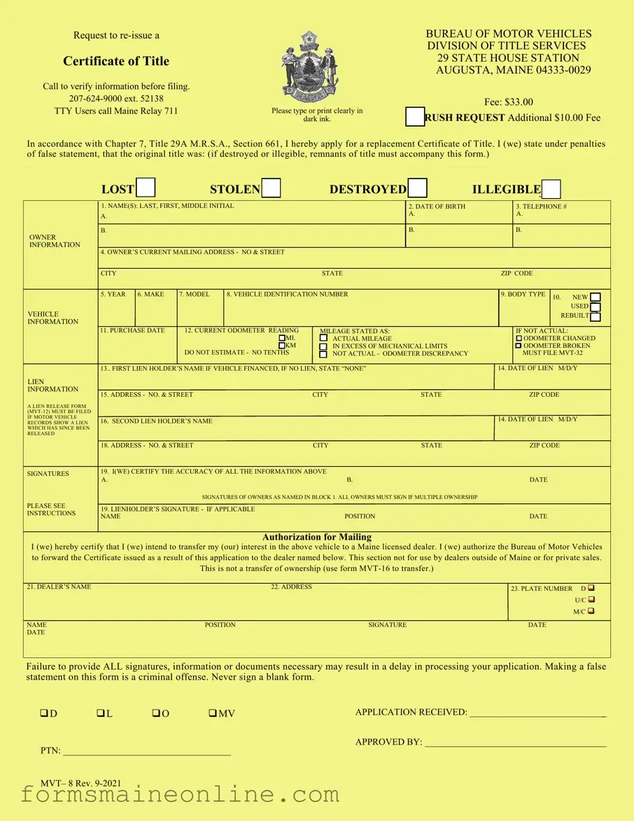 Printable Maine Mvt 8 Form