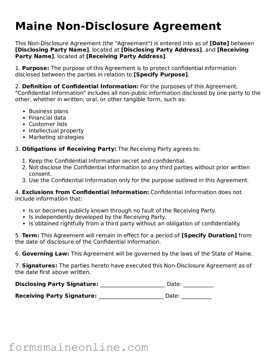 Free  Non-disclosure Agreement Document for Maine