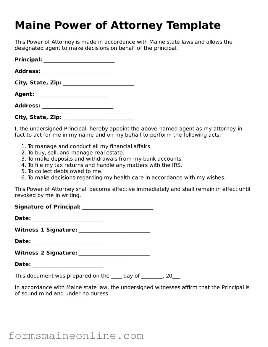 Free  Power of Attorney Document for Maine