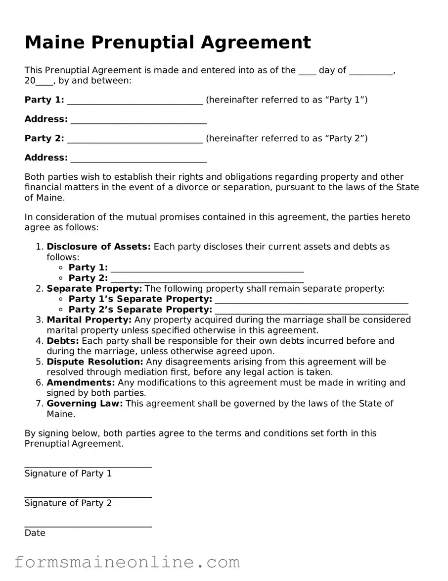 Free  Prenuptial Agreement Document for Maine