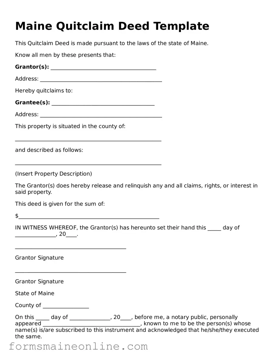 Free  Quitclaim Deed Document for Maine