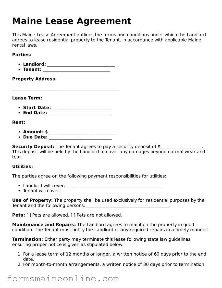 Free  Lease Agreement Document for Maine