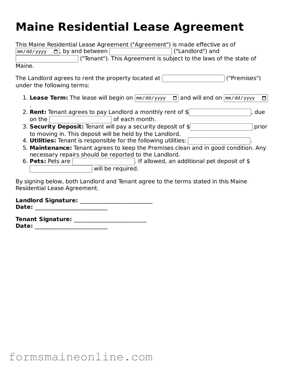 Free  Residential Lease Agreement Document for Maine