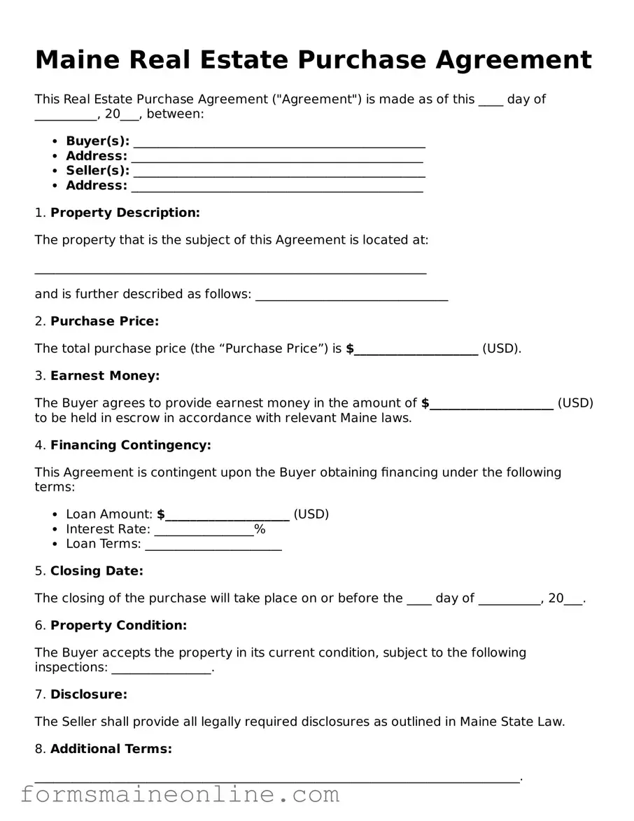 Free  Real Estate Purchase Agreement Document for Maine
