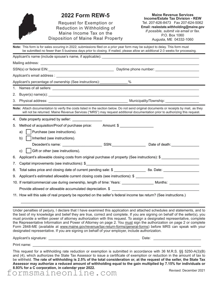 Printable Maine Rew 5 Form