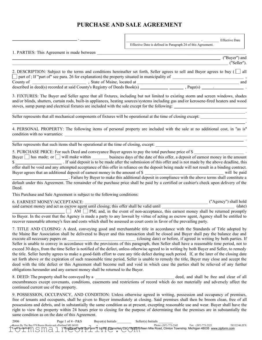 Printable Maine Sale Agreement Form