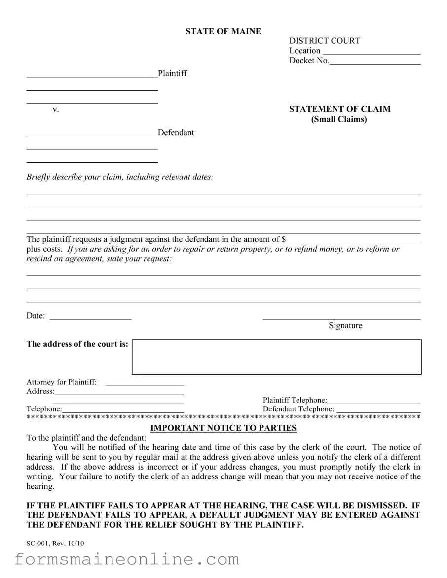 Printable Maine Sc 001 Form
