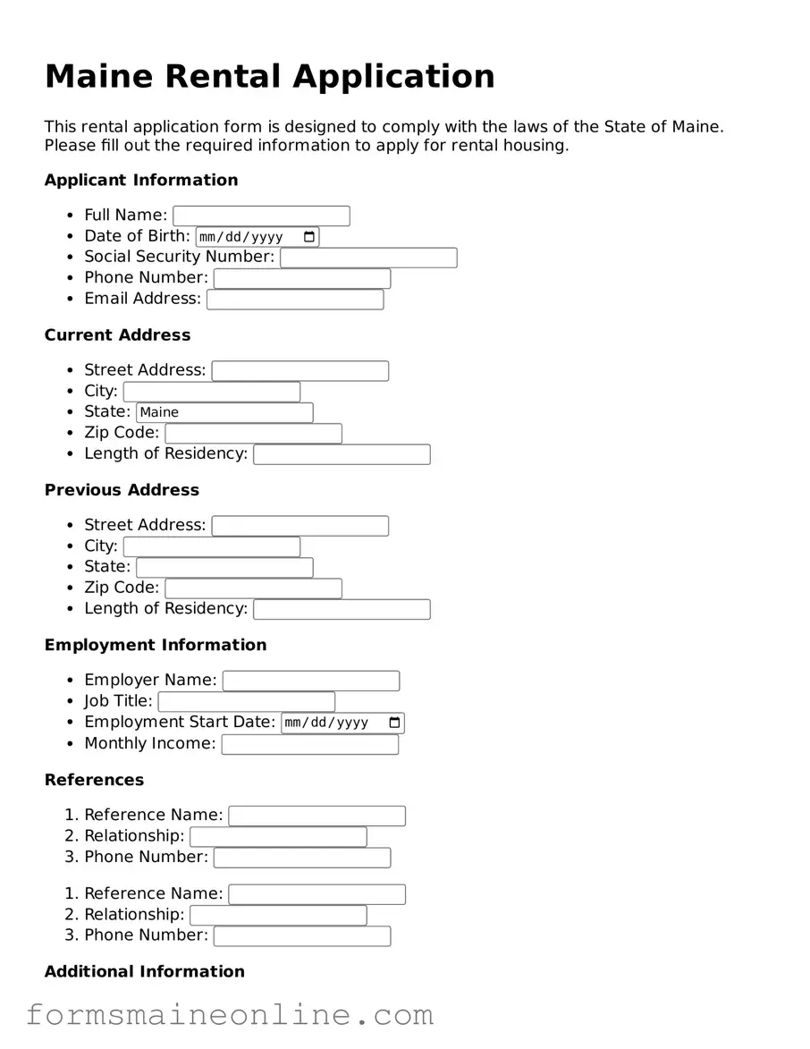 Free  Rental Application Document for Maine