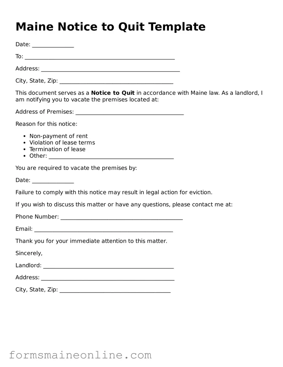 Free  Notice to Quit Document for Maine