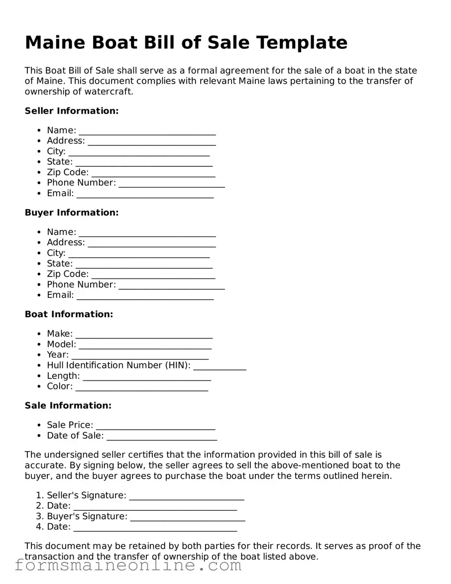 Free  Boat Bill of Sale Document for Maine