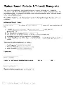 Free  Small Estate Affidavit Document for Maine