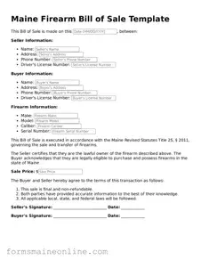 Free  Firearm Bill of Sale Document for Maine