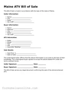 Free  ATV Bill of Sale Document for Maine