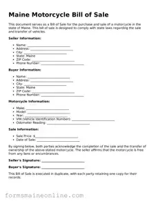Free  Motorcycle Bill of Sale Document for Maine