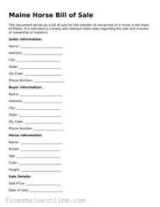 Free  Horse Bill of Sale Document for Maine
