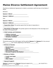Free  Divorce Settlement Agreement Document for Maine