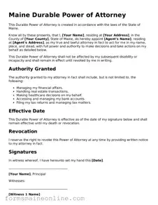 Free  Durable Power of Attorney Document for Maine