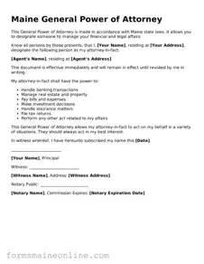 Free  General Power of Attorney Document for Maine