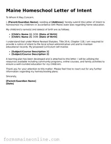 Free  Homeschool Letter of Intent Document for Maine