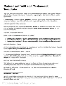 Free  Last Will and Testament Document for Maine