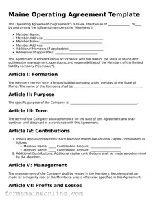 Free  Operating Agreement Document for Maine