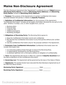 Free  Non-disclosure Agreement Document for Maine