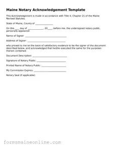 Free  Notary Acknowledgement Document for Maine
