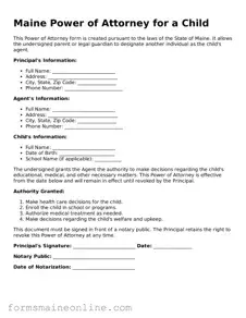 Free  Power of Attorney for a Child Document for Maine