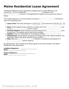 Free  Residential Lease Agreement Document for Maine